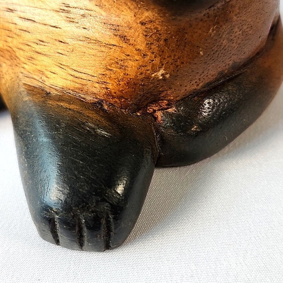 Mandalay Bay Co Black Brown Carved Wood Yawning Cat Figurine Scuplture Thailand - Picture 8 of 16